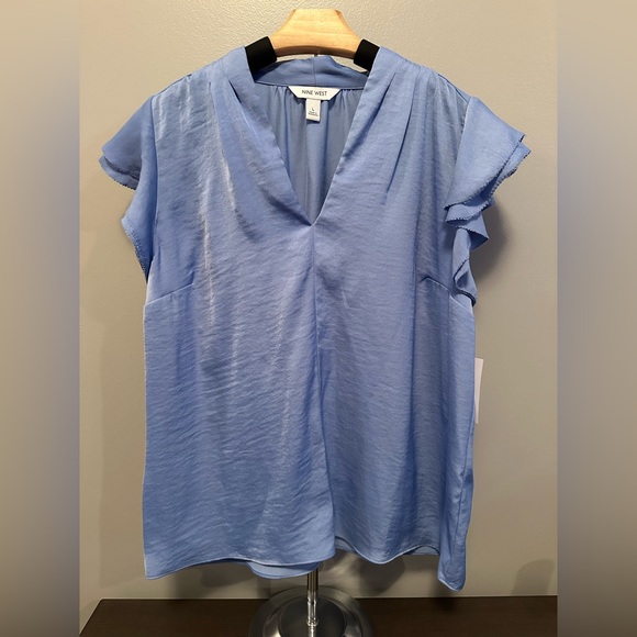 Nine West Tops - Nine West Light Blue Ruffle Sleeve Blouse NWT